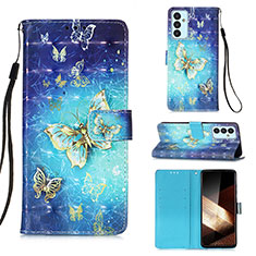 Leather Case Stands Fashionable Pattern Flip Cover Holder Y03B for Samsung Galaxy A15 4G Sky Blue