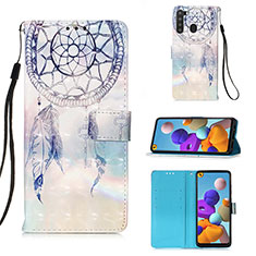 Leather Case Stands Fashionable Pattern Flip Cover Holder Y03B for Samsung Galaxy A21 Mint Blue