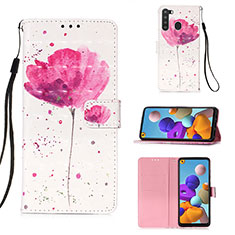 Leather Case Stands Fashionable Pattern Flip Cover Holder Y03B for Samsung Galaxy A21 Pink