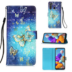 Leather Case Stands Fashionable Pattern Flip Cover Holder Y03B for Samsung Galaxy A21 Sky Blue
