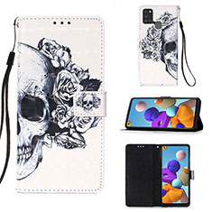 Leather Case Stands Fashionable Pattern Flip Cover Holder Y03B for Samsung Galaxy A21s Black