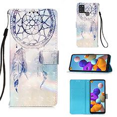 Leather Case Stands Fashionable Pattern Flip Cover Holder Y03B for Samsung Galaxy A21s Mint Blue