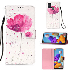 Leather Case Stands Fashionable Pattern Flip Cover Holder Y03B for Samsung Galaxy A21s Pink