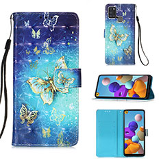 Leather Case Stands Fashionable Pattern Flip Cover Holder Y03B for Samsung Galaxy A21s Sky Blue