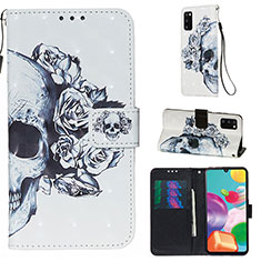 Leather Case Stands Fashionable Pattern Flip Cover Holder Y03B for Samsung Galaxy A41 Black