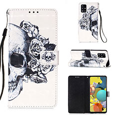 Leather Case Stands Fashionable Pattern Flip Cover Holder Y03B for Samsung Galaxy A51 4G Black