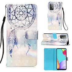 Leather Case Stands Fashionable Pattern Flip Cover Holder Y03B for Samsung Galaxy A52 5G Mint Blue