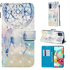 Leather Case Stands Fashionable Pattern Flip Cover Holder Y03B for Samsung Galaxy A71 4G A715 Mint Blue