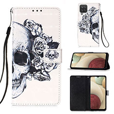 Leather Case Stands Fashionable Pattern Flip Cover Holder Y03B for Samsung Galaxy F12 Black