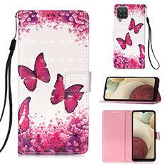 Leather Case Stands Fashionable Pattern Flip Cover Holder Y03B for Samsung Galaxy F12 Hot Pink