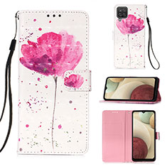 Leather Case Stands Fashionable Pattern Flip Cover Holder Y03B for Samsung Galaxy F12 Pink