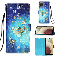 Leather Case Stands Fashionable Pattern Flip Cover Holder Y03B for Samsung Galaxy F12 Sky Blue