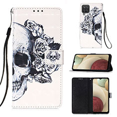 Leather Case Stands Fashionable Pattern Flip Cover Holder Y03B for Samsung Galaxy M12 Black