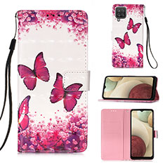 Leather Case Stands Fashionable Pattern Flip Cover Holder Y03B for Samsung Galaxy M12 Hot Pink