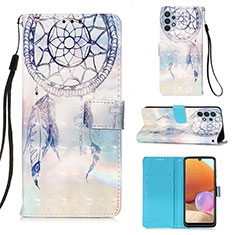 Leather Case Stands Fashionable Pattern Flip Cover Holder Y03B for Samsung Galaxy M32 5G Mint Blue