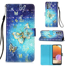 Leather Case Stands Fashionable Pattern Flip Cover Holder Y03B for Samsung Galaxy M32 5G Sky Blue