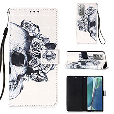 Leather Case Stands Fashionable Pattern Flip Cover Holder Y03B for Samsung Galaxy Note 20 5G Black