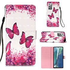 Leather Case Stands Fashionable Pattern Flip Cover Holder Y03B for Samsung Galaxy Note 20 5G Hot Pink