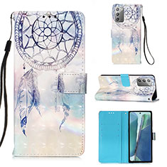 Leather Case Stands Fashionable Pattern Flip Cover Holder Y03B for Samsung Galaxy Note 20 5G Mint Blue