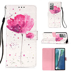 Leather Case Stands Fashionable Pattern Flip Cover Holder Y03B for Samsung Galaxy Note 20 5G Pink