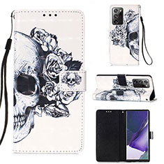 Leather Case Stands Fashionable Pattern Flip Cover Holder Y03B for Samsung Galaxy Note 20 Ultra 5G Black