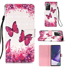 Leather Case Stands Fashionable Pattern Flip Cover Holder Y03B for Samsung Galaxy Note 20 Ultra 5G Hot Pink