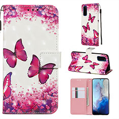 Leather Case Stands Fashionable Pattern Flip Cover Holder Y03B for Samsung Galaxy S20 5G Hot Pink