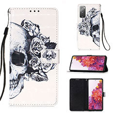 Leather Case Stands Fashionable Pattern Flip Cover Holder Y03B for Samsung Galaxy S20 FE (2022) 5G Black