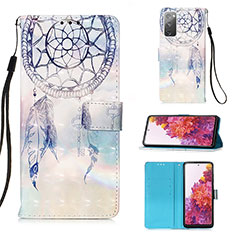 Leather Case Stands Fashionable Pattern Flip Cover Holder Y03B for Samsung Galaxy S20 FE (2022) 5G Mint Blue
