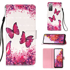 Leather Case Stands Fashionable Pattern Flip Cover Holder Y03B for Samsung Galaxy S20 FE 5G Hot Pink