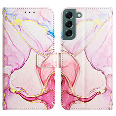 Leather Case Stands Fashionable Pattern Flip Cover Holder Y03B for Samsung Galaxy S21 FE 5G Pink