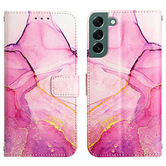 Leather Case Stands Fashionable Pattern Flip Cover Holder Y03B for Samsung Galaxy S21 Plus 5G Hot Pink