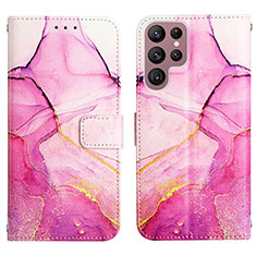 Leather Case Stands Fashionable Pattern Flip Cover Holder Y03B for Samsung Galaxy S23 Ultra 5G Hot Pink