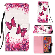 Leather Case Stands Fashionable Pattern Flip Cover Holder Y03B for Samsung Galaxy XCover 5 SM-G525F Hot Pink