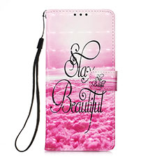 Leather Case Stands Fashionable Pattern Flip Cover Holder Y03B for Xiaomi Redmi 10 4G Pink