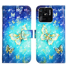 Leather Case Stands Fashionable Pattern Flip Cover Holder Y03B for Xiaomi Redmi 10C 4G Sky Blue