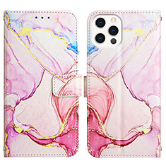 Leather Case Stands Fashionable Pattern Flip Cover Holder Y04B for Apple iPhone 13 Pro Max Pink