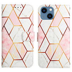 Leather Case Stands Fashionable Pattern Flip Cover Holder Y04B for Apple iPhone 13 White