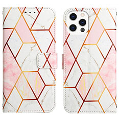 Leather Case Stands Fashionable Pattern Flip Cover Holder Y04B for Apple iPhone 14 Pro White