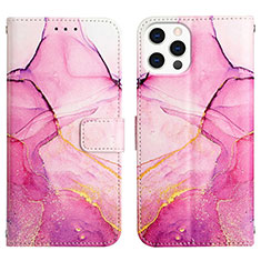 Leather Case Stands Fashionable Pattern Flip Cover Holder Y04B for Apple iPhone 15 Pro Hot Pink