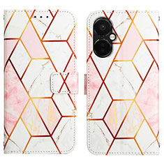 Leather Case Stands Fashionable Pattern Flip Cover Holder Y04B for OnePlus Nord CE 3 5G White