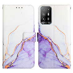 Leather Case Stands Fashionable Pattern Flip Cover Holder Y04B for Oppo F19 Pro+ Plus 5G Purple