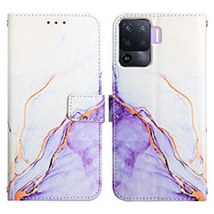 Leather Case Stands Fashionable Pattern Flip Cover Holder Y04B for Oppo F19 Pro Purple