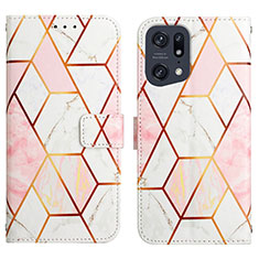 Leather Case Stands Fashionable Pattern Flip Cover Holder Y04B for Oppo Find X5 Pro 5G White