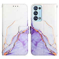 Leather Case Stands Fashionable Pattern Flip Cover Holder Y04B for Oppo Reno6 Pro 5G Purple