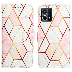 Leather Case Stands Fashionable Pattern Flip Cover Holder Y04B for Oppo Reno7 4G White