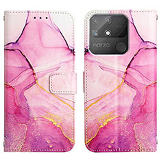 Leather Case Stands Fashionable Pattern Flip Cover Holder Y04B for Realme Narzo 50A Hot Pink