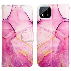 Leather Case Stands Fashionable Pattern Flip Cover Holder Y04B for Realme Narzo 50i Hot Pink