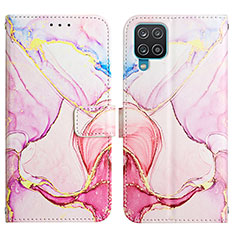 Leather Case Stands Fashionable Pattern Flip Cover Holder Y04B for Samsung Galaxy F12 Pink