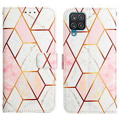 Leather Case Stands Fashionable Pattern Flip Cover Holder Y04B for Samsung Galaxy F12 White